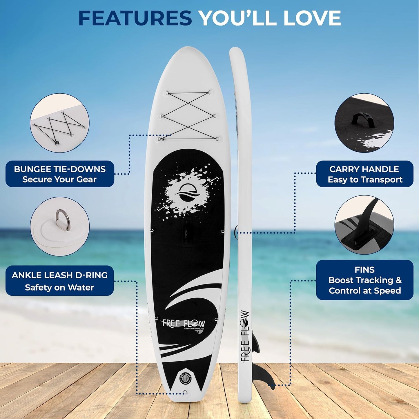 Stand up Inflatable Paddle Board with Premium SUP Accessories – Wide Stable Design with Non-Slip EVA Deck Pad for Adults and Youth of All Skill Levels