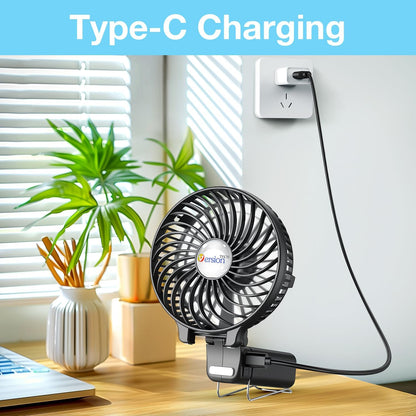 Portable Handheld Fan, Powerful+Durable+4000Mah+180° Foldable, Mini Table Fans with USB Rechargeable Battery Operated Cooling Accessories for Personal Use, Travel, Office Black