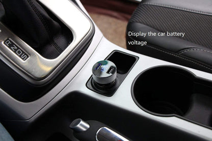 2 USB Car Charger,12V/24V Voltage Meter, Output 4.8A, Cigarette Lighter Plug Adapter Compatible with Iphone,Ipad, Samsung, USB Charging Devices, Silver
