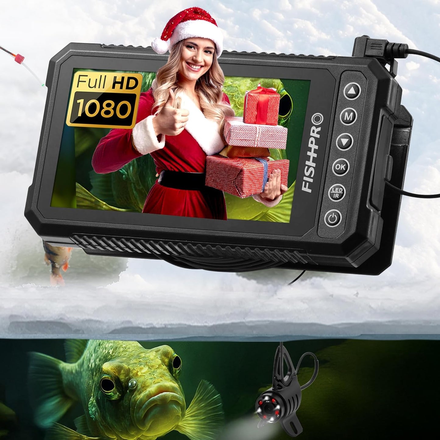 [® 2026 Upgrade] 4.5'' True HD 1080P Underwater Fishing Camera (Plug & Play) - Ice Fishing Camera Underwater W/ 5,000Mah, USB-C, IR+LED, Fish Finder for Ice/Lake/Kayak, 20M/66Ft