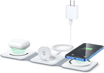 3-In-1 Wireless Charging Station, Magnetic Foldable Design Charging Station Compatible with Multiple Devices Including Iphone 16/15/14/13 Series, Airpods 4/3/Pro, and Iwatch