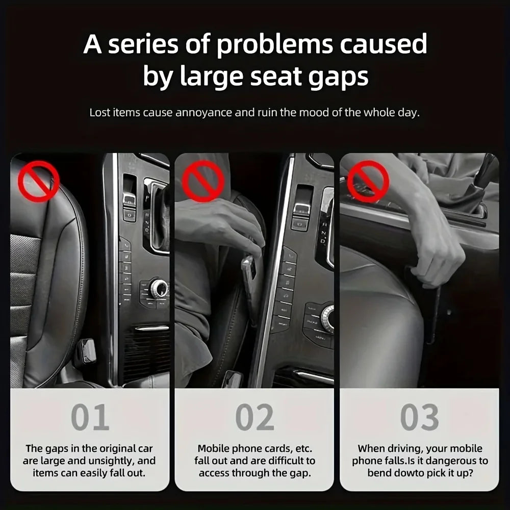 2Pc Car Seat Gap Filler Organizer Pu Waterproof Car Seat Gap Plug Strip with 2 Grooves Seat Gap Storage Auto Interior Accessorie