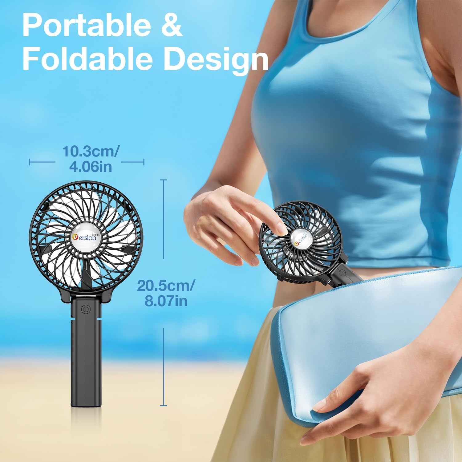Portable Handheld Fan, Powerful+Durable+4000Mah+180° Foldable, Mini Table Fans with USB Rechargeable Battery Operated Cooling Accessories for Personal Use, Travel, Office Black