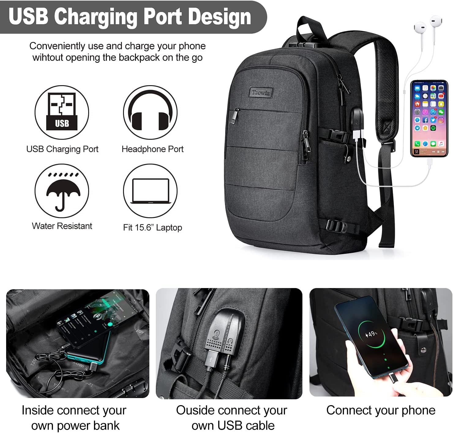 Travel Laptop Backpack Water Resistant Anti-Theft Bag with USB Charging Port and Lock 15.6 Inch Computer Business Backpacks for Women Men Work College Gift,Casual Daypack