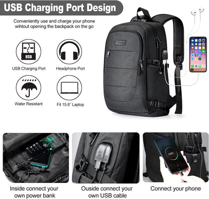 Travel Laptop Backpack Water Resistant Anti-Theft Bag with USB Charging Port and Lock 15.6 Inch Computer Business Backpacks for Women Men Work College Gift,Casual Daypack