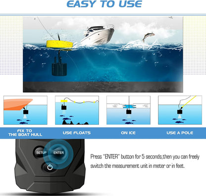 Portable Water Fish Finder Transducer Wired Handheld Depth Finder Sonar LCD Display Fish Finders Kayak FF068