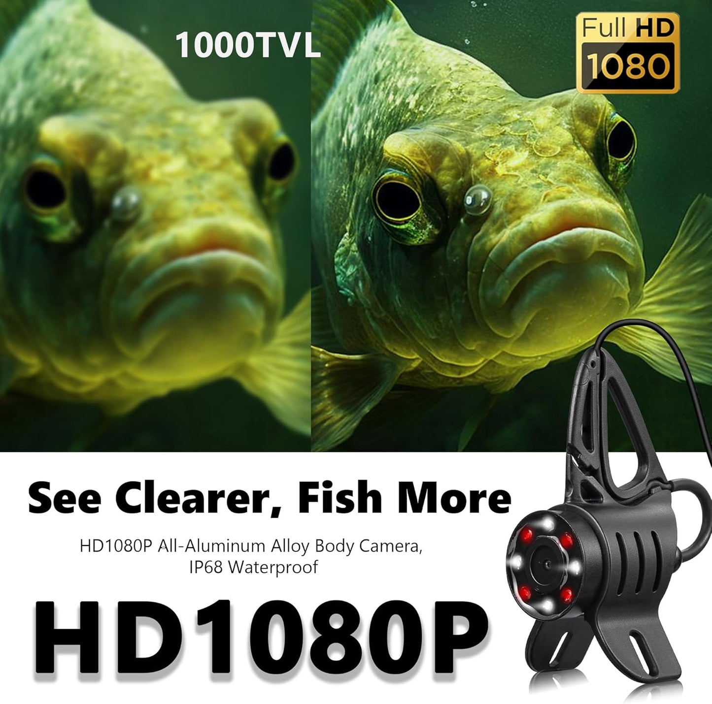 [® 2026 Upgrade] 4.5'' True HD 1080P Underwater Fishing Camera (Plug & Play) - Ice Fishing Camera Underwater W/ 5,000Mah, USB-C, IR+LED, Fish Finder for Ice/Lake/Kayak, 20M/66Ft