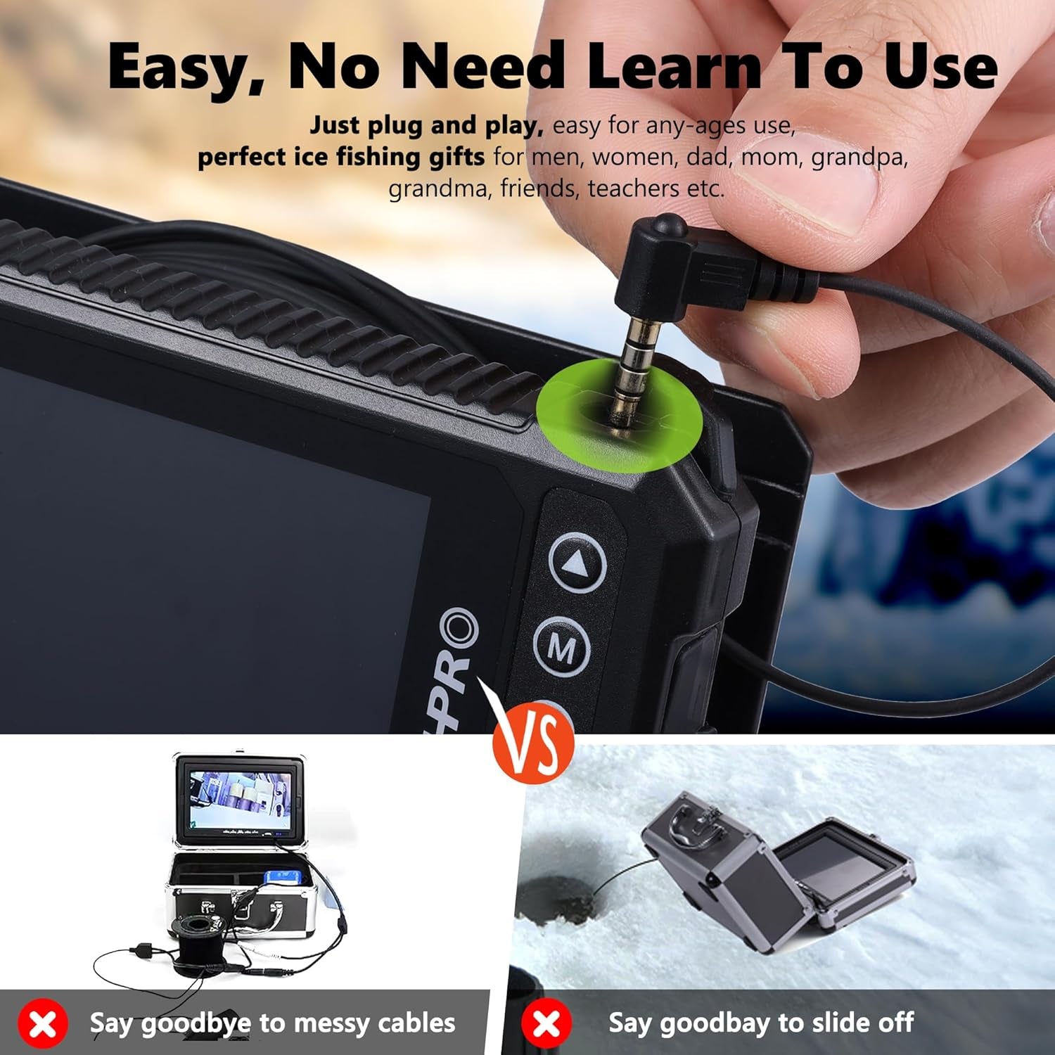 [® 2026 Upgrade] 4.5'' True HD 1080P Underwater Fishing Camera (Plug & Play) - Ice Fishing Camera Underwater W/ 5,000Mah, USB-C, IR+LED, Fish Finder for Ice/Lake/Kayak, 20M/66Ft