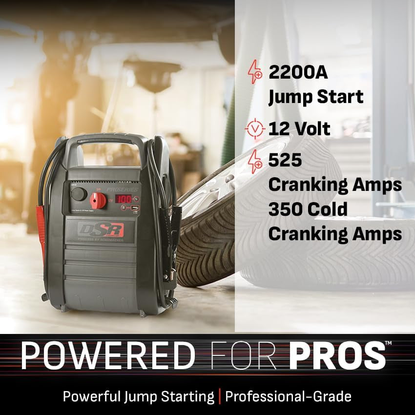 DSR Proseries Car Battery Jump Starter - 2200 Peak Amp 12V Car Starter, Jump Box & Portable Power Station - Digital Display, Heavy-Duty Clamps - DSR165