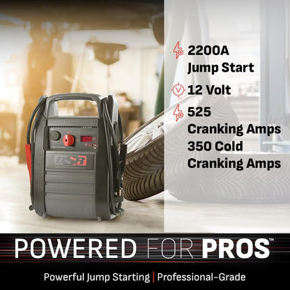 DSR Proseries Car Battery Jump Starter - 2200 Peak Amp 12V Car Starter, Jump Box & Portable Power Station - Digital Display, Heavy-Duty Clamps - DSR165